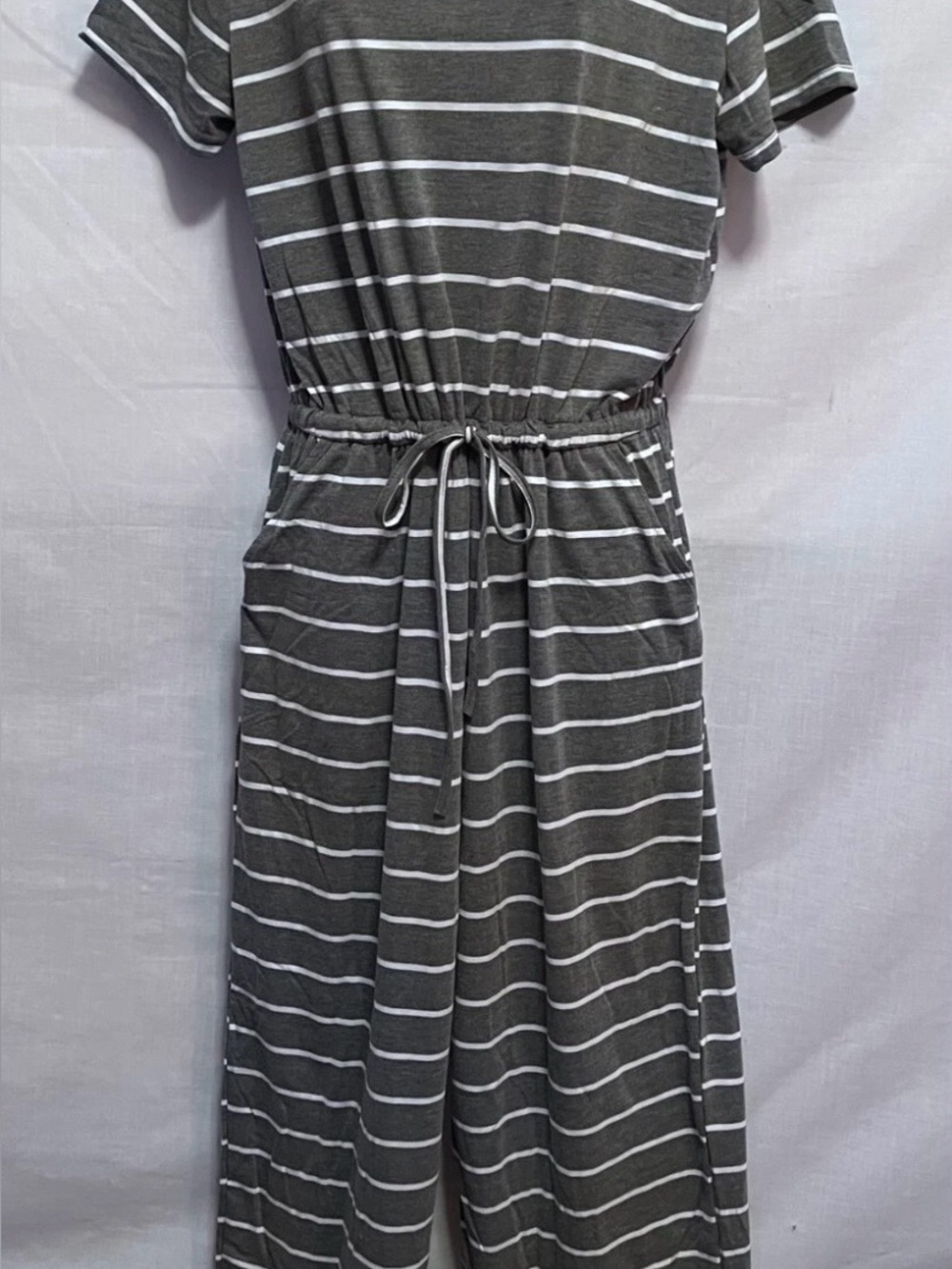 Zenana Green Striped Drawstring Waist Women's Dress